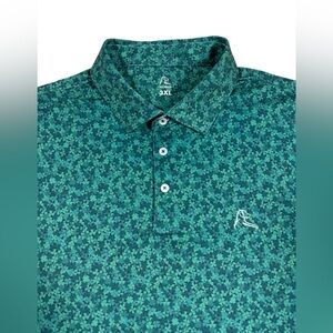 Rhoback Golf Polo 3XL Green Four Leaf Shamrock Irish Print Performance Stretch